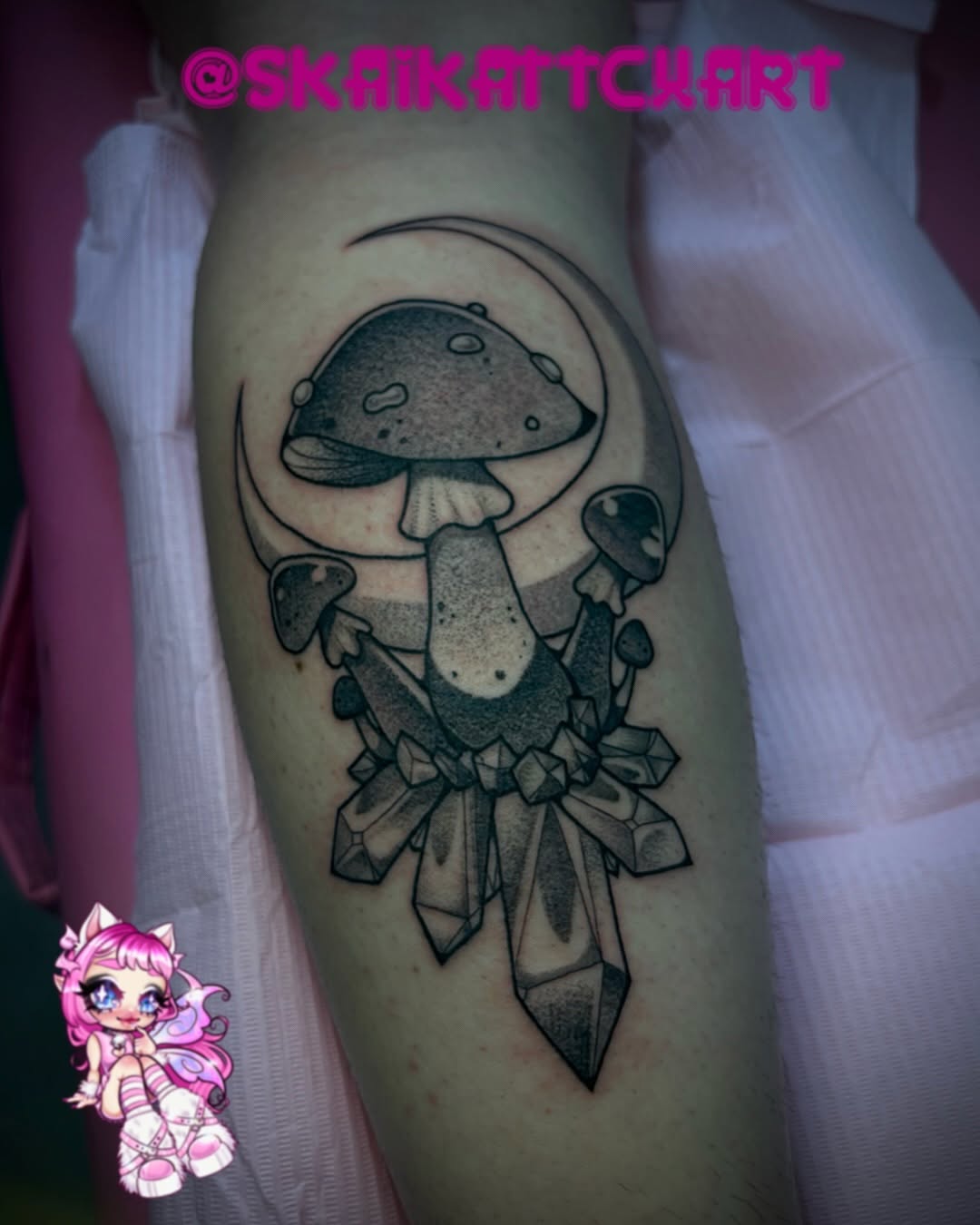 Tattoo by @skaikattcxart — black_and_grey, dotwork