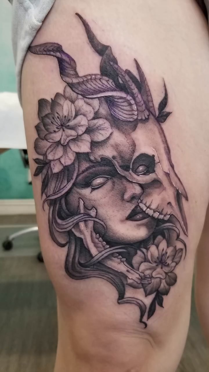 Tattoo by @_robynjade — dark_realism, black_and_grey