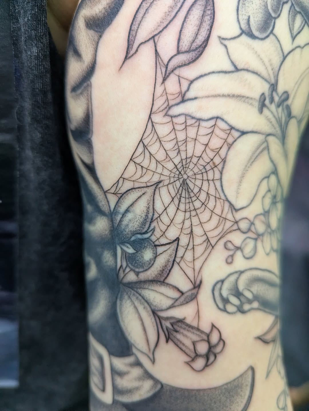 Tattoo by @colormemegantattoos — black_and_grey, dotwork