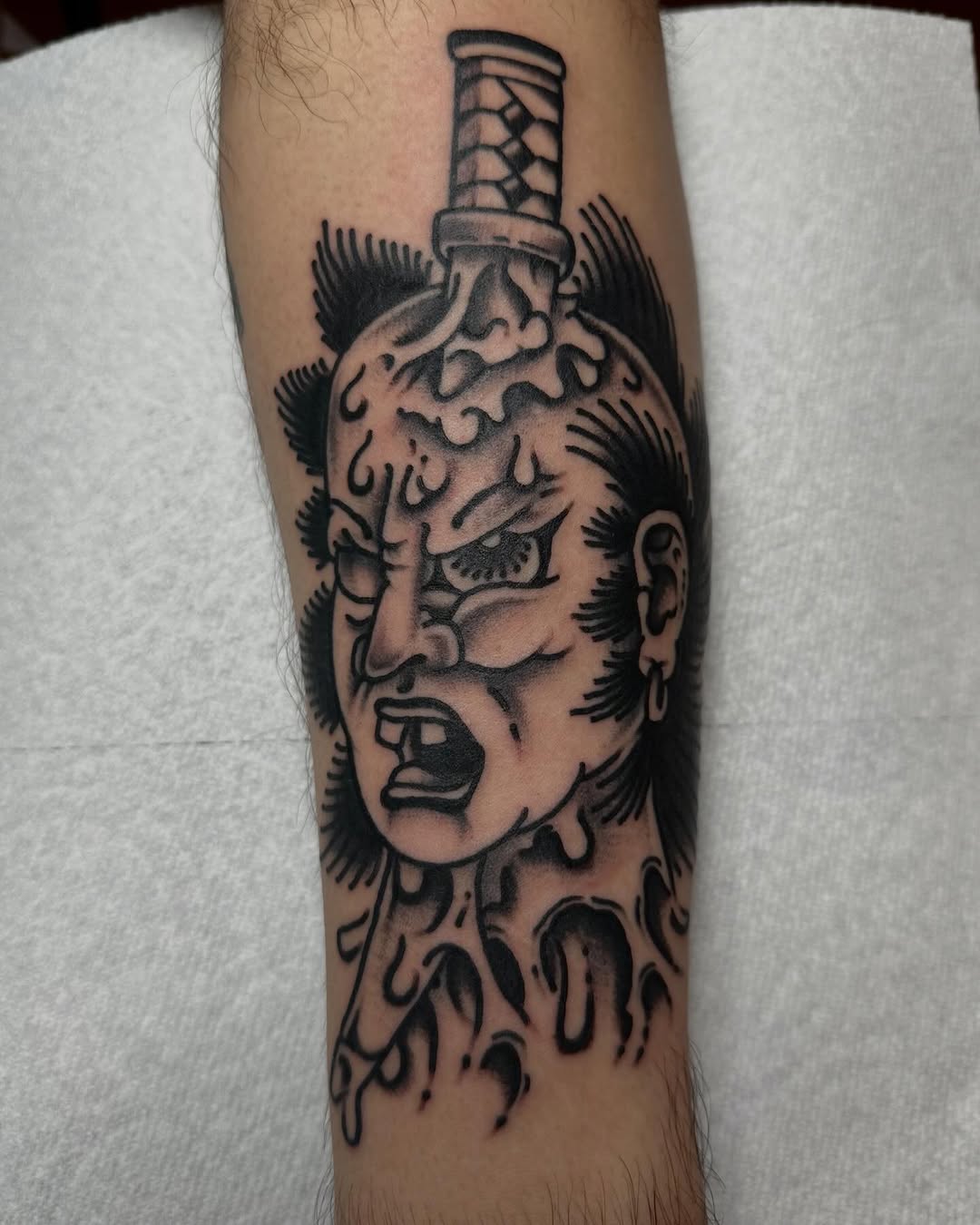 Tattoo by @lijxmachina — black_and_grey, chicano