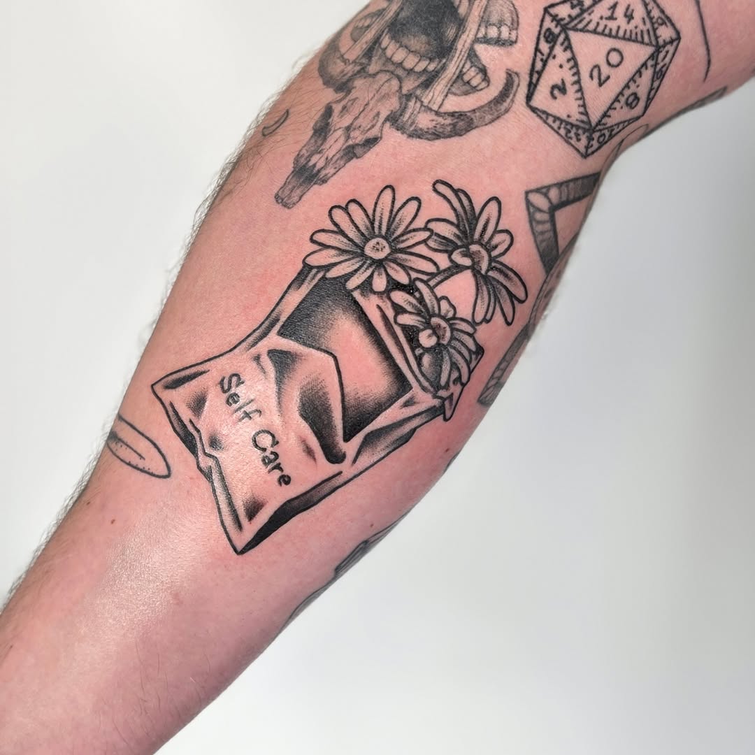 Tattoo by @taylorgperry — black_and_grey, lettering_script