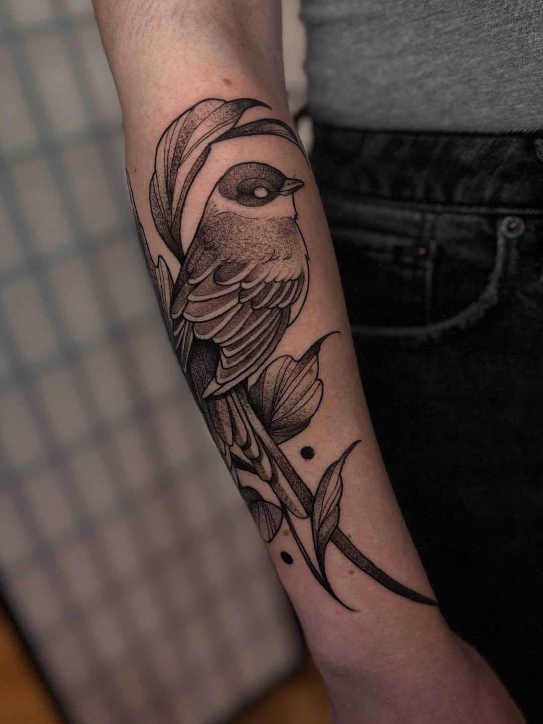 Tattoo by @lauren.tattoos — dotwork, black_and_grey