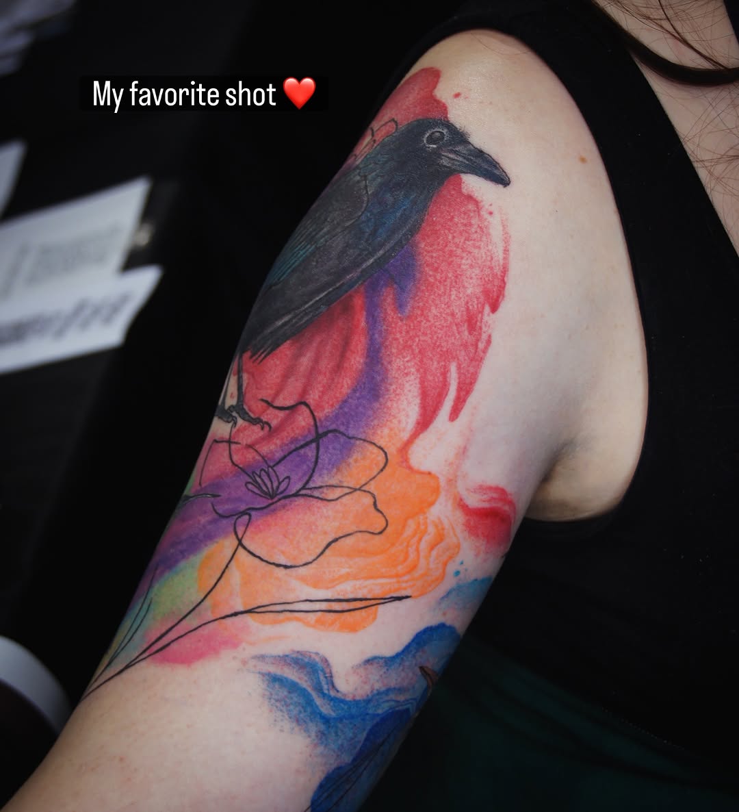 Tattoo by @prawnesthertattoo — watercolor, fine_line