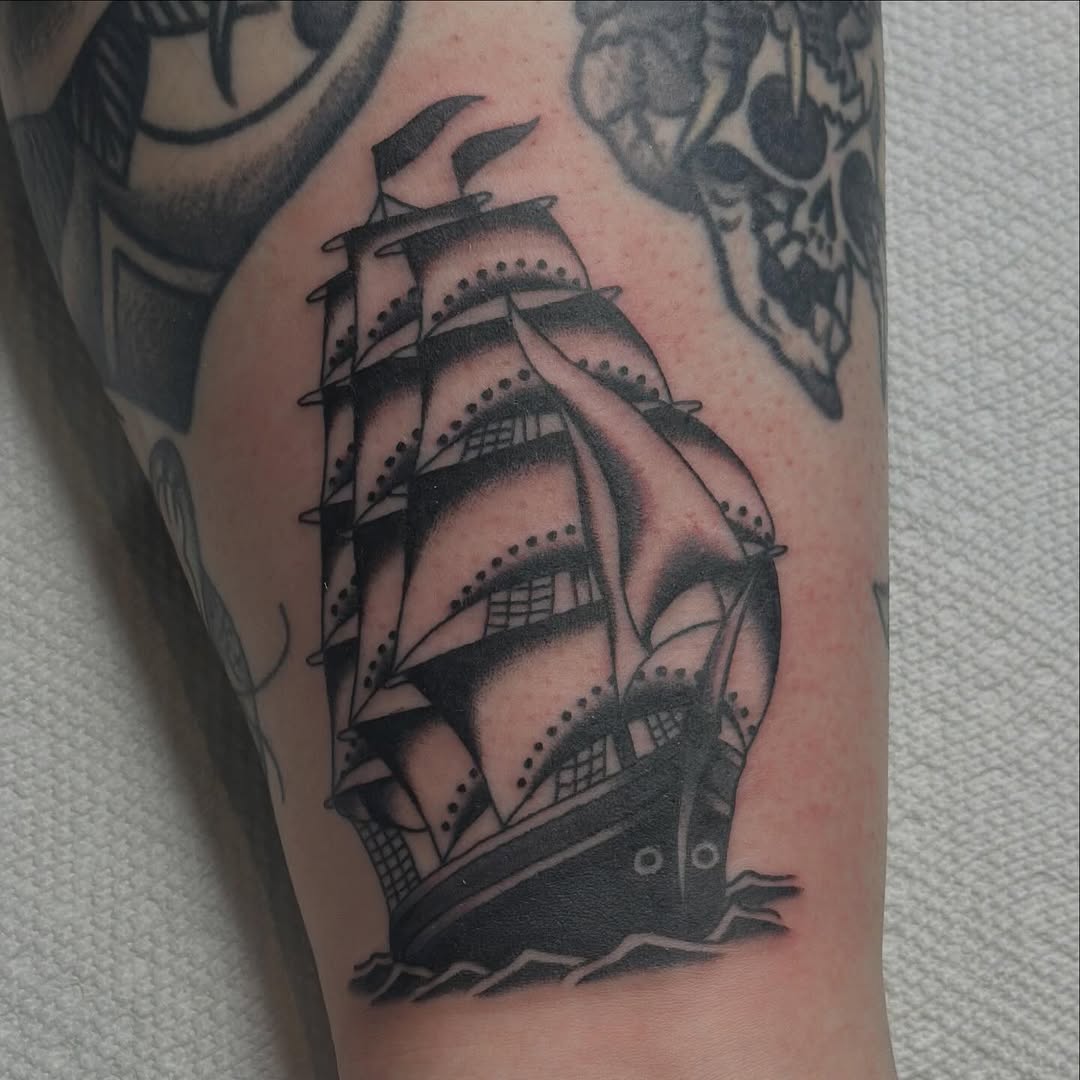 Tattoo by @ryleecoyote โ american_traditional, black_and_grey