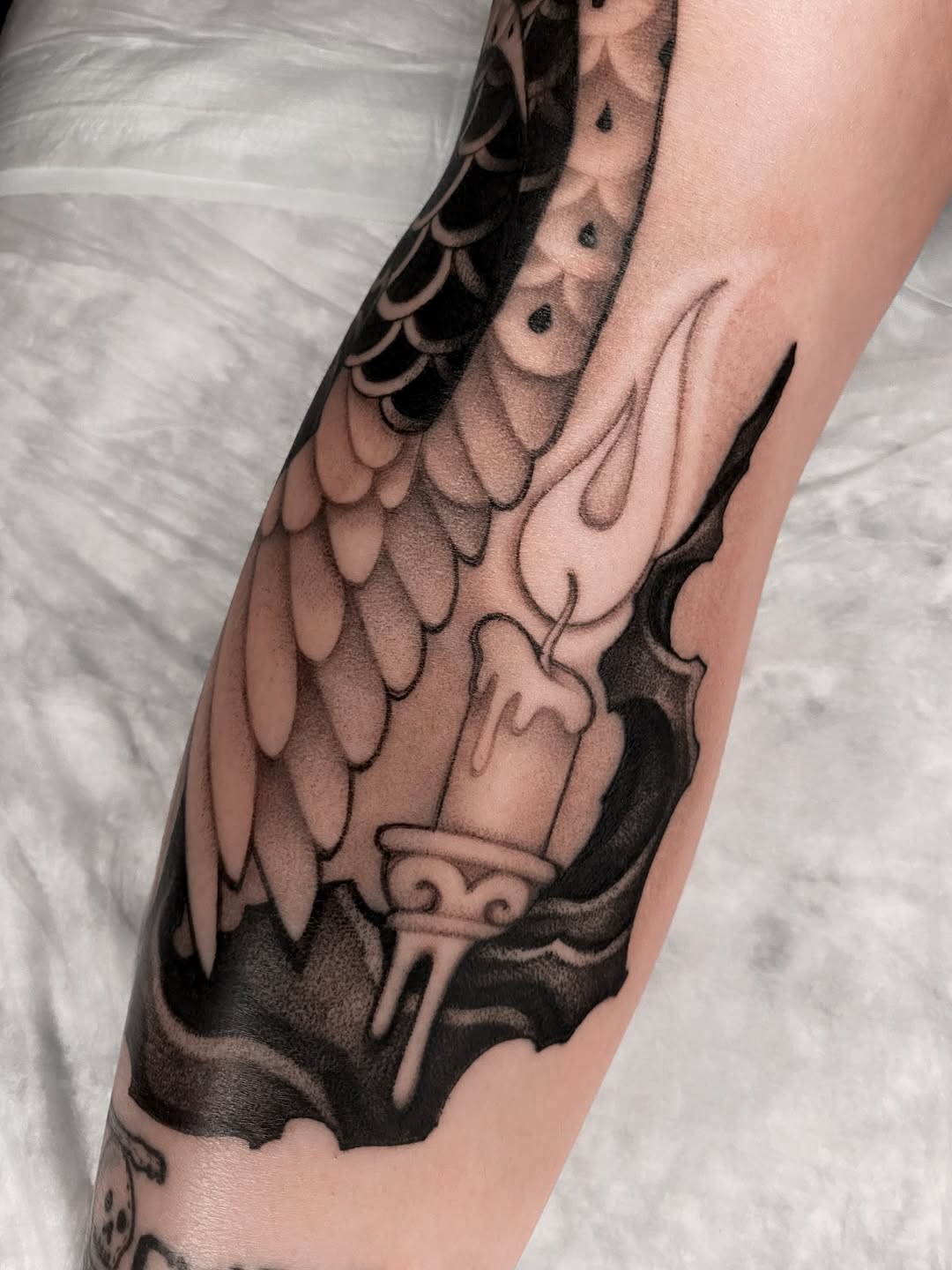 Tattoo by @kairo.tattooer — black_and_grey, dark_realism