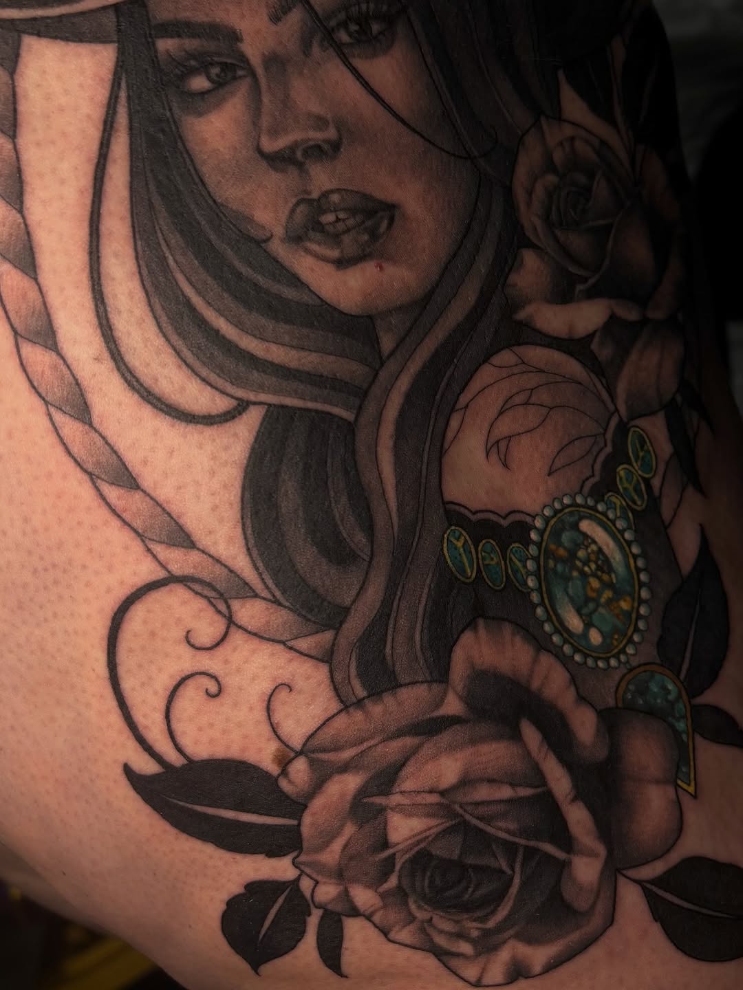 Tattoo by @madelinekristentattoo — realism, black_and_grey