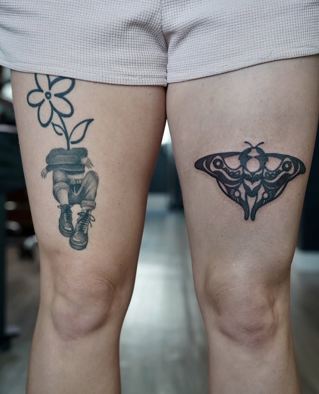 Tattoo by @denisegarner.art — illustrative, blackwork