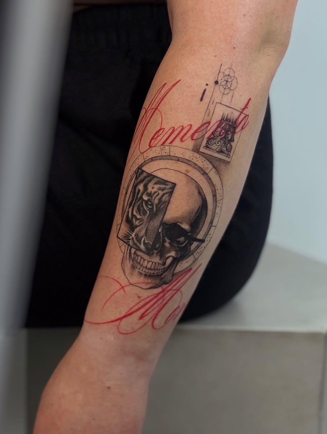 Tattoo by @medusas.ink.co — black_and_grey, lettering_script