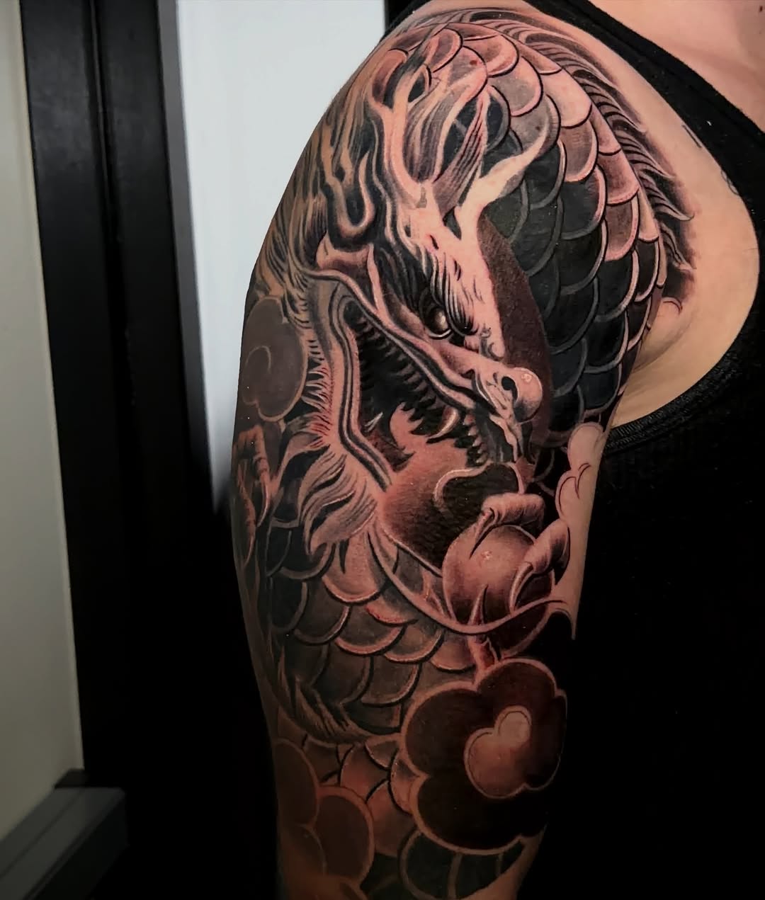 Tattoo by @tat2one β japanese_irezumi, black_and_grey