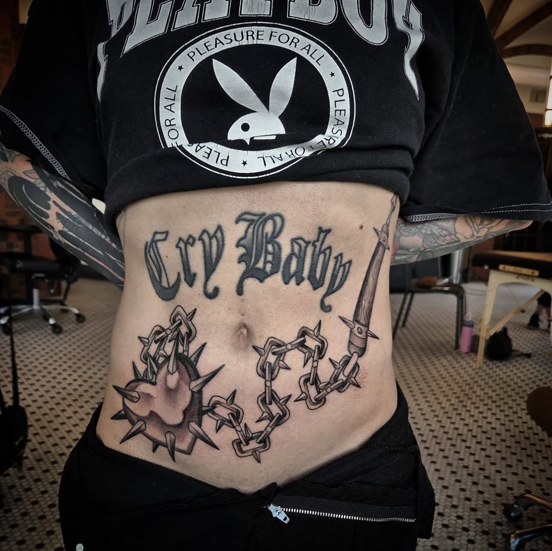 Tattoo by @nine.crows โ lettering_script, blackwork
