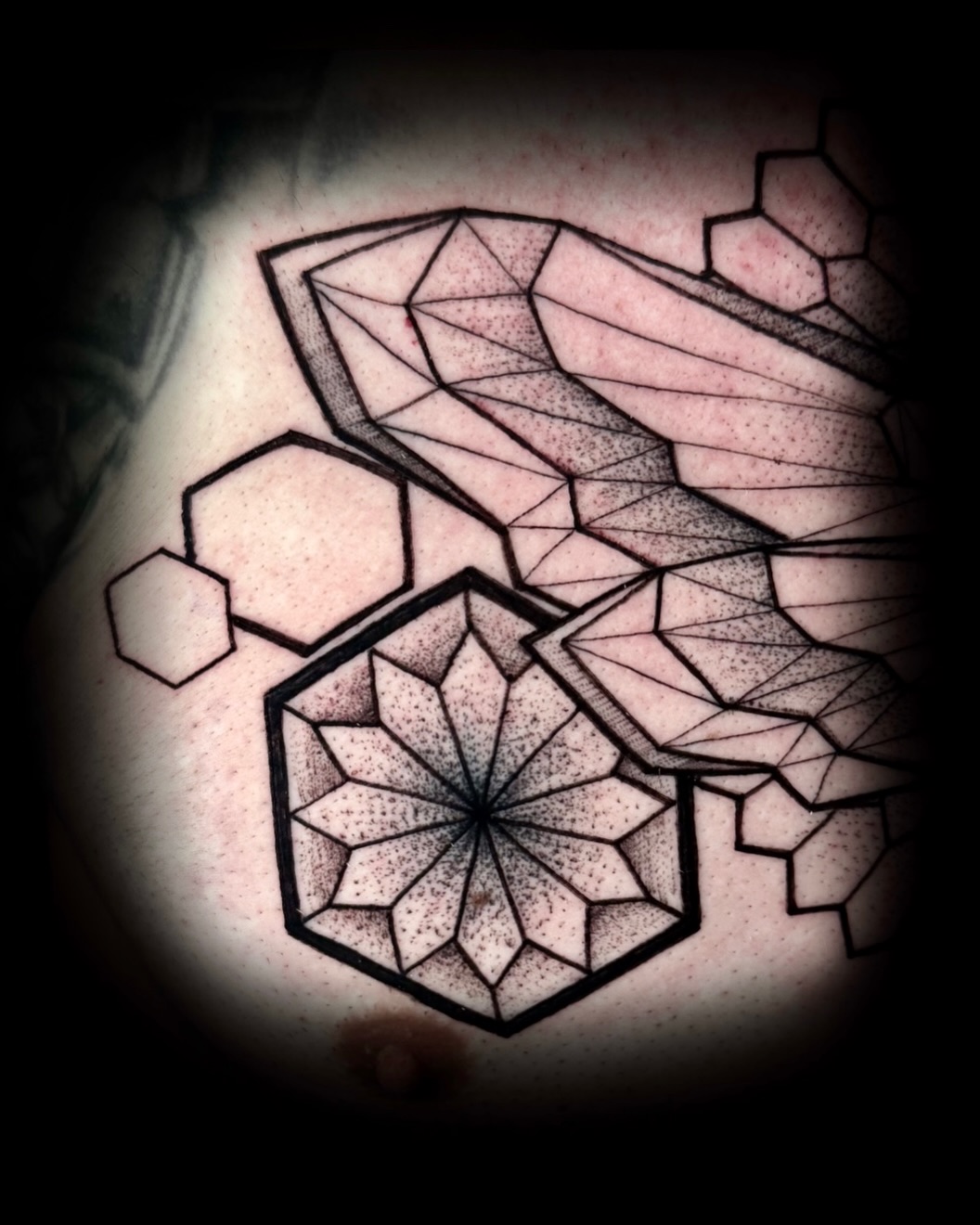 Tattoo by @karrissastitttattoos — geometric, dotwork