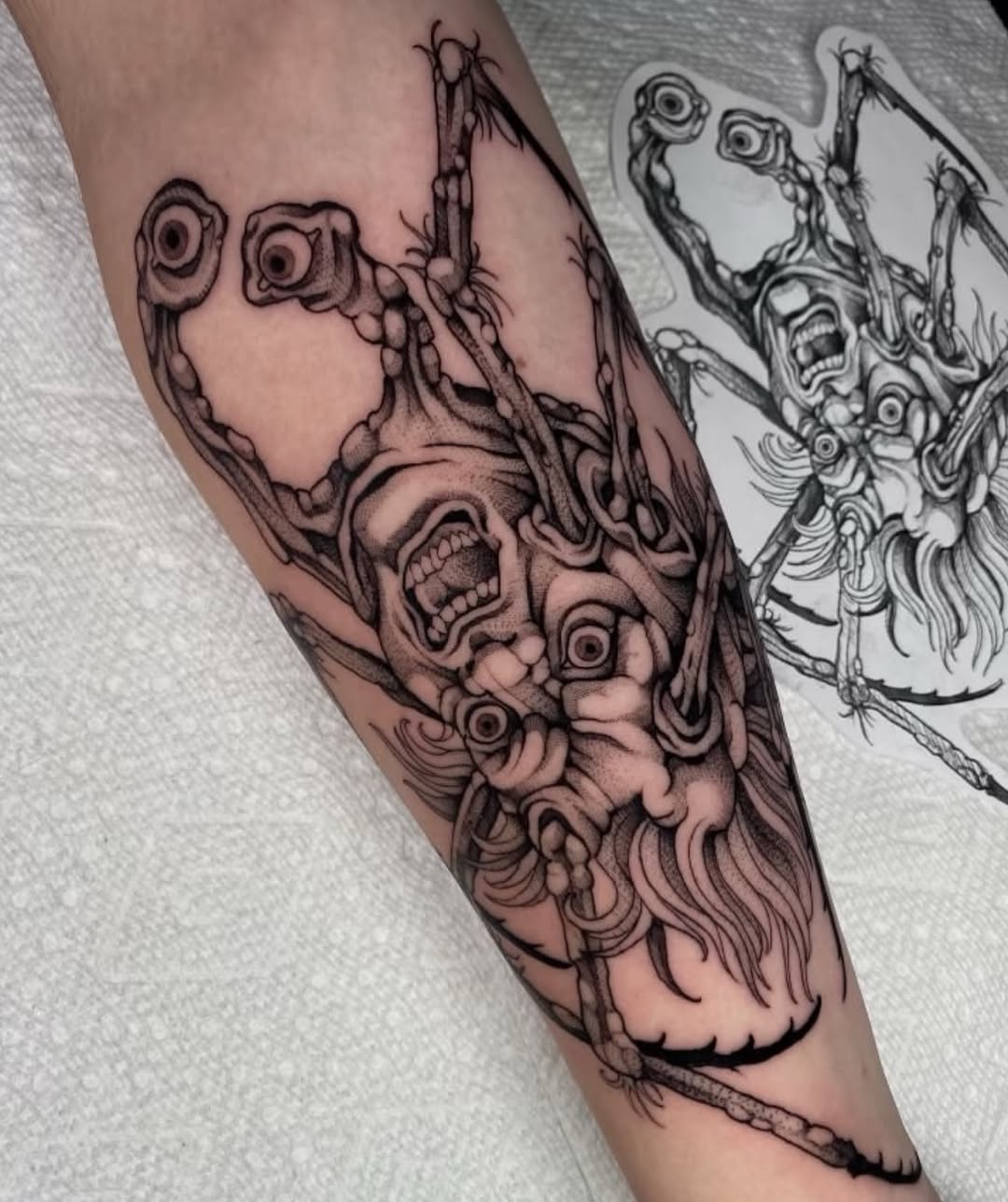 Tattoo by @scab.tailor — dark_realism, black_and_grey