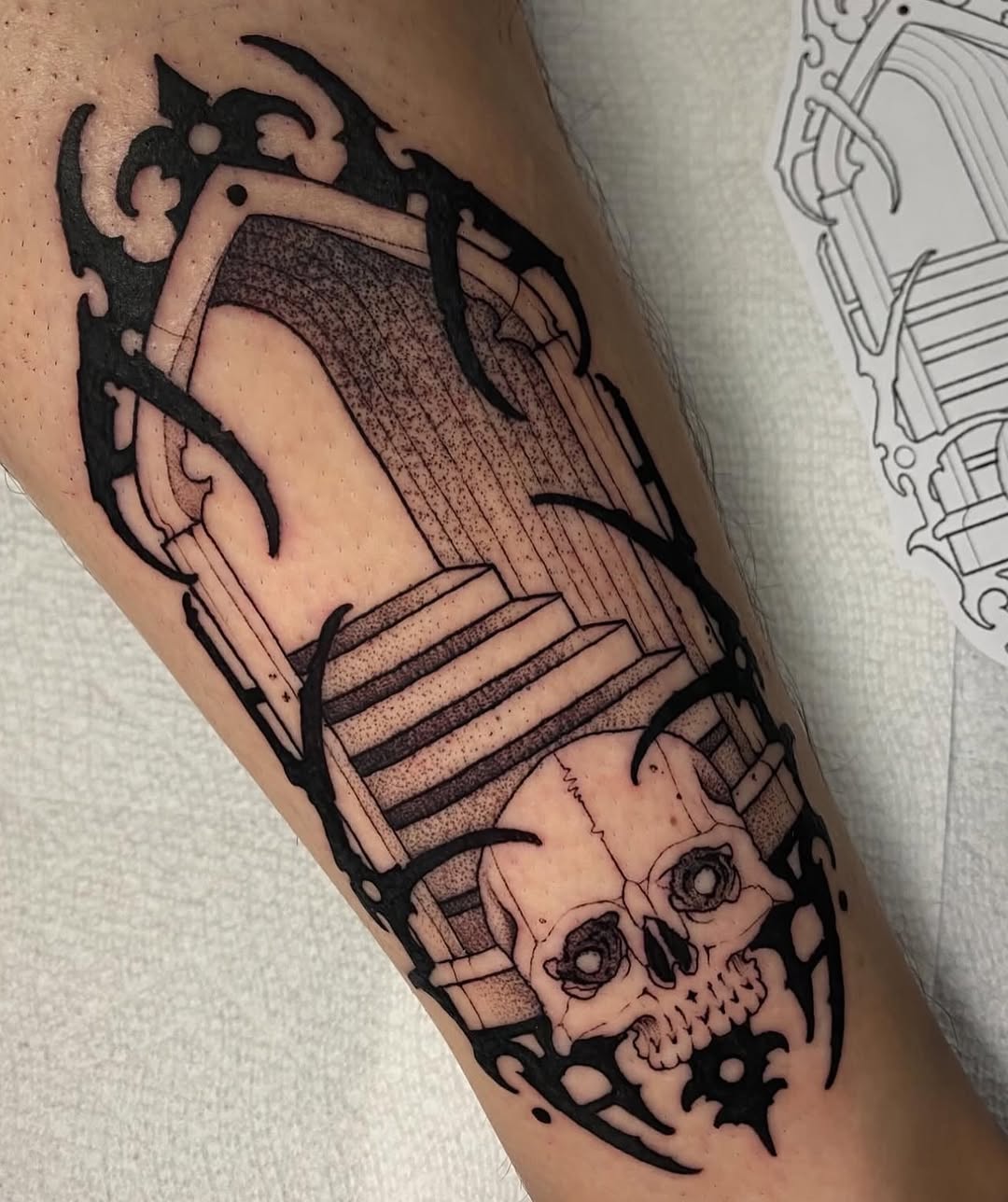 Tattoo by @scab.tailor — black_and_grey, dark_realism