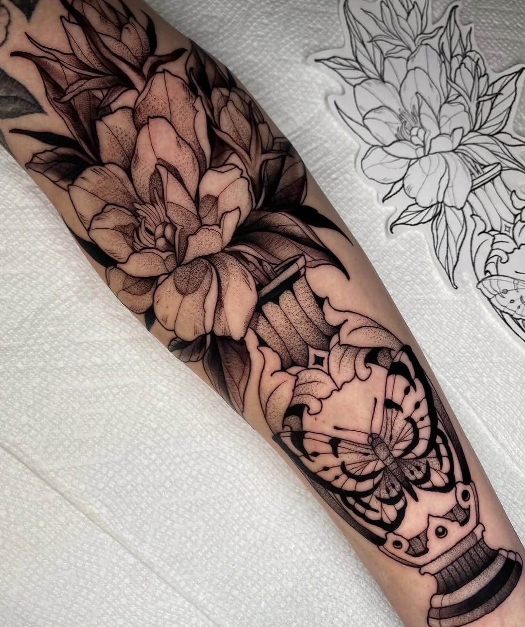 Tattoo by @scab.tailor — black_and_grey, ornamental