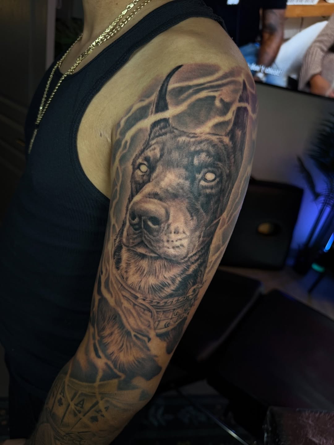 Tattoo by @jevonglascotattoos — realism, black_and_grey