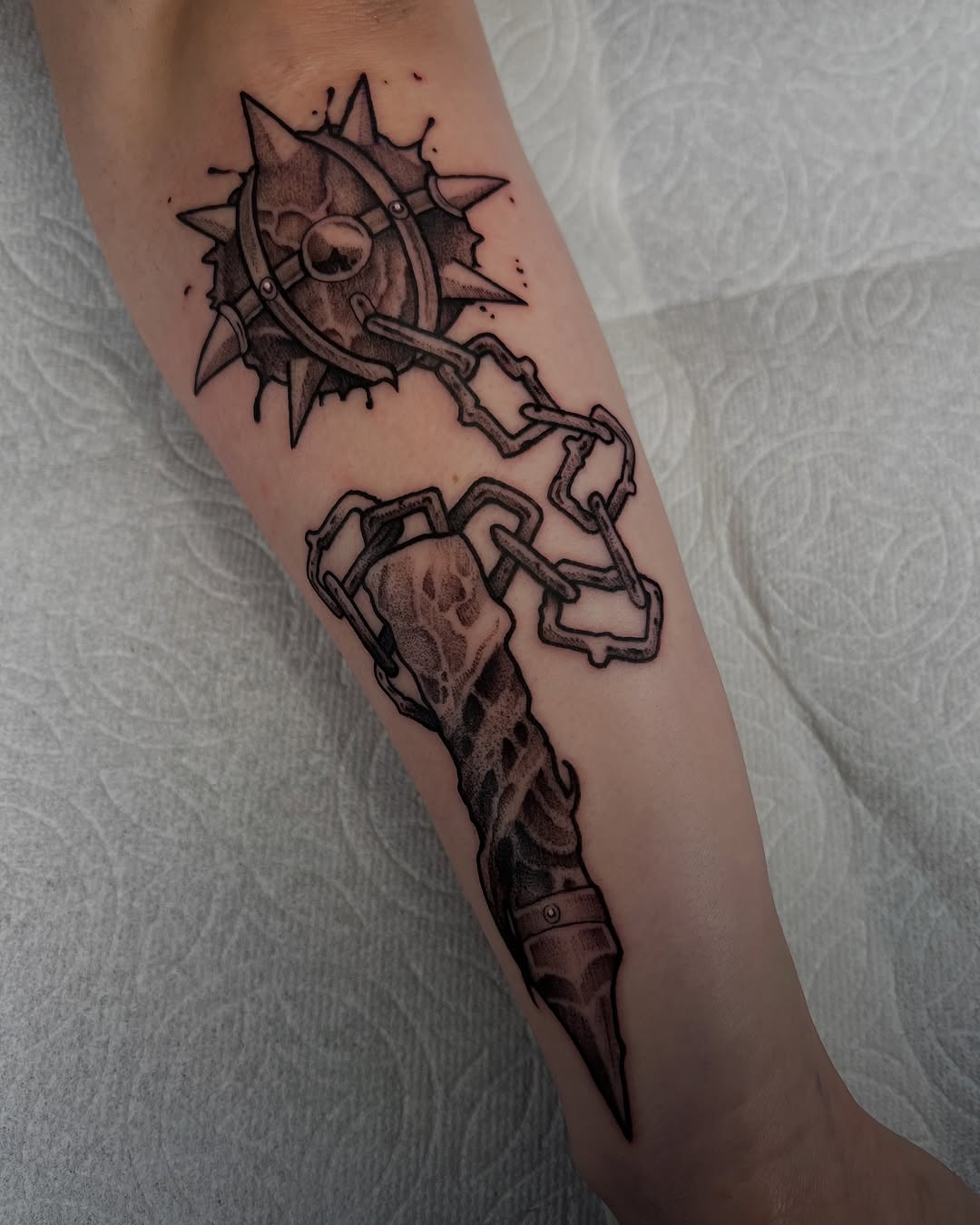 Tattoo by @lordovflies — black_and_grey, dark_realism