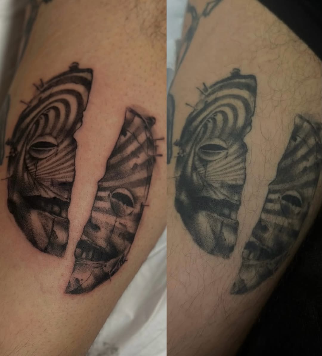 Tattoo by @shriekingpossum — black_and_grey, dark_realism