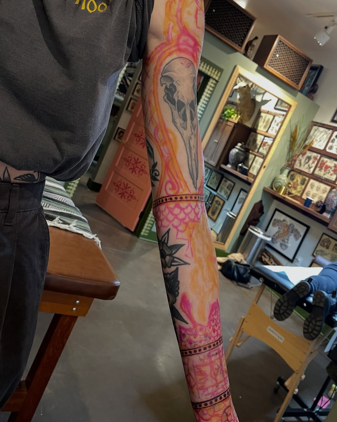 Tattoo by @chasetuckertattoo — black_and_grey, trash_polka