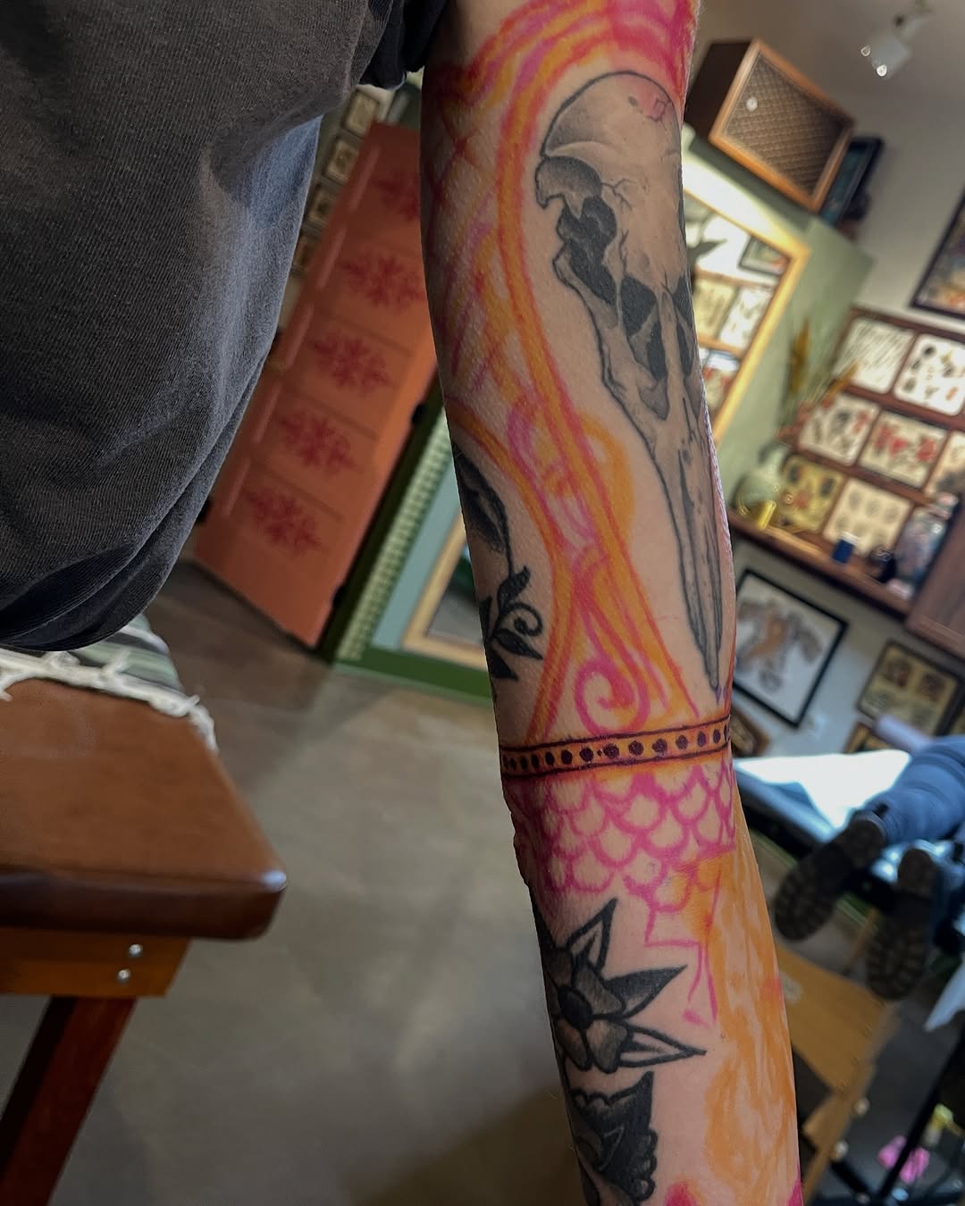 Tattoo by @chasetuckertattoo — black_and_grey, trash_polka