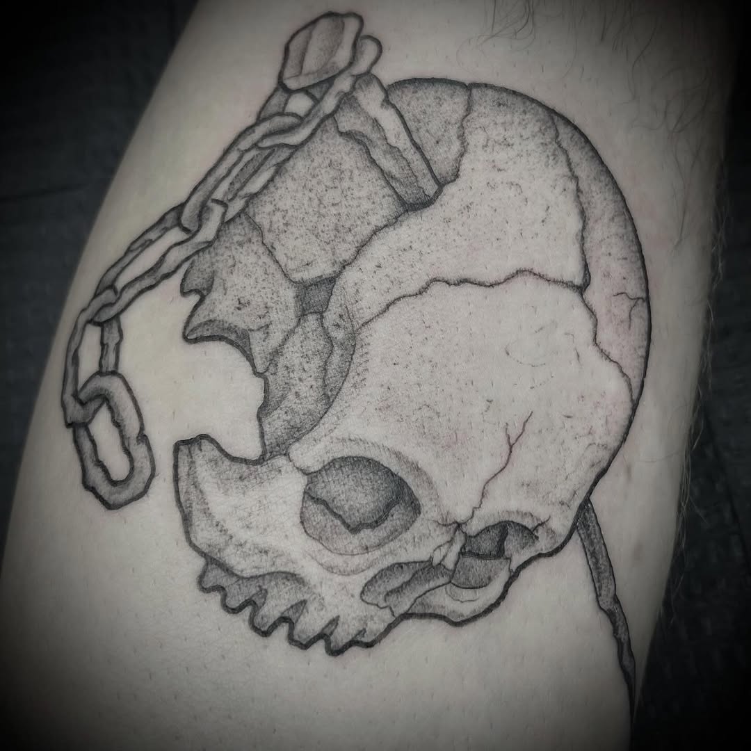 Tattoo by @velesara_tattoo — black_and_grey, dark_realism