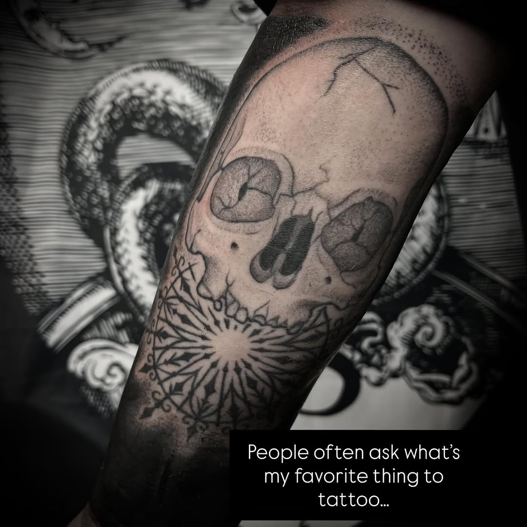 Tattoo by @velesara_tattoo — black_and_grey, dotwork