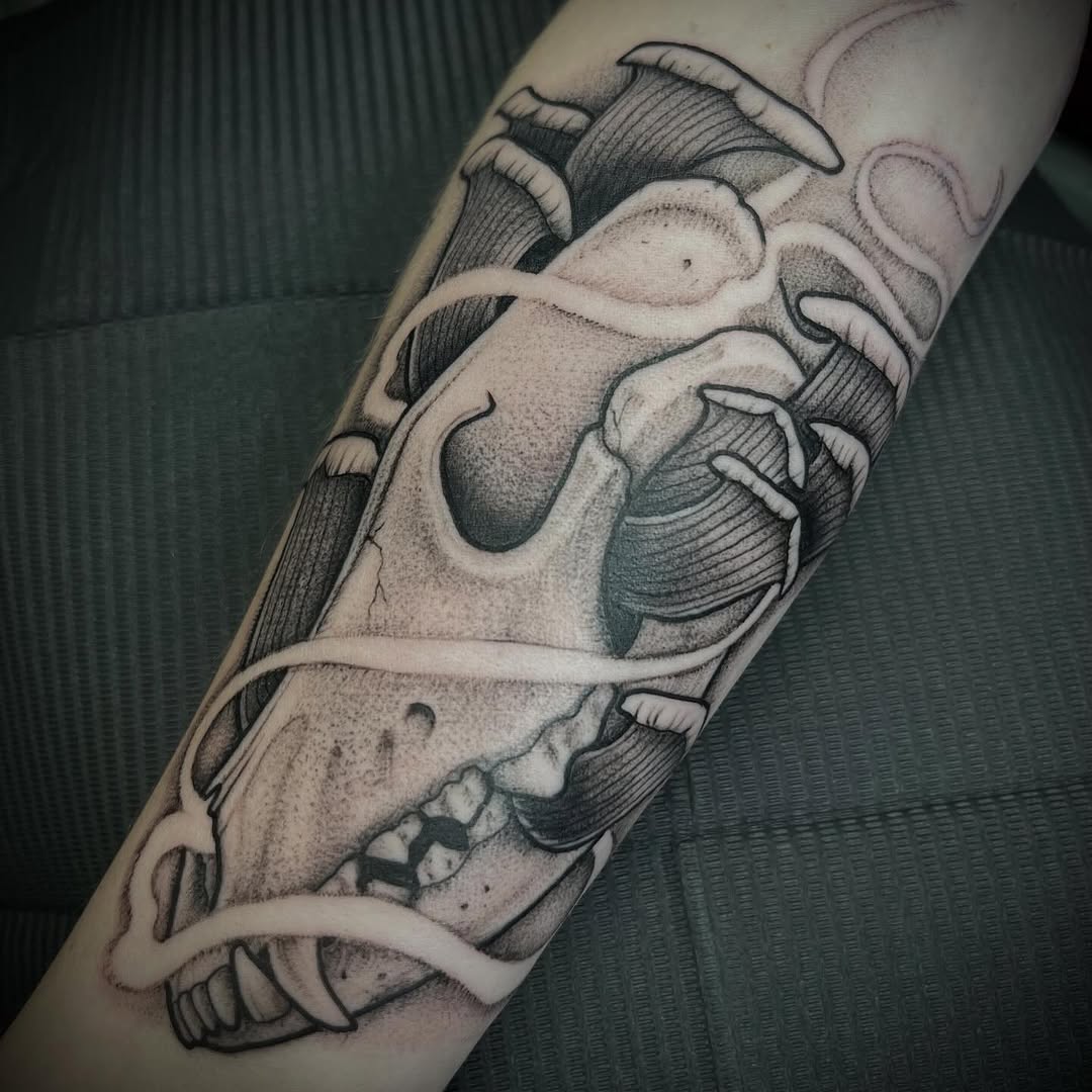 Tattoo by @velesara_tattoo — black_and_grey, dotwork