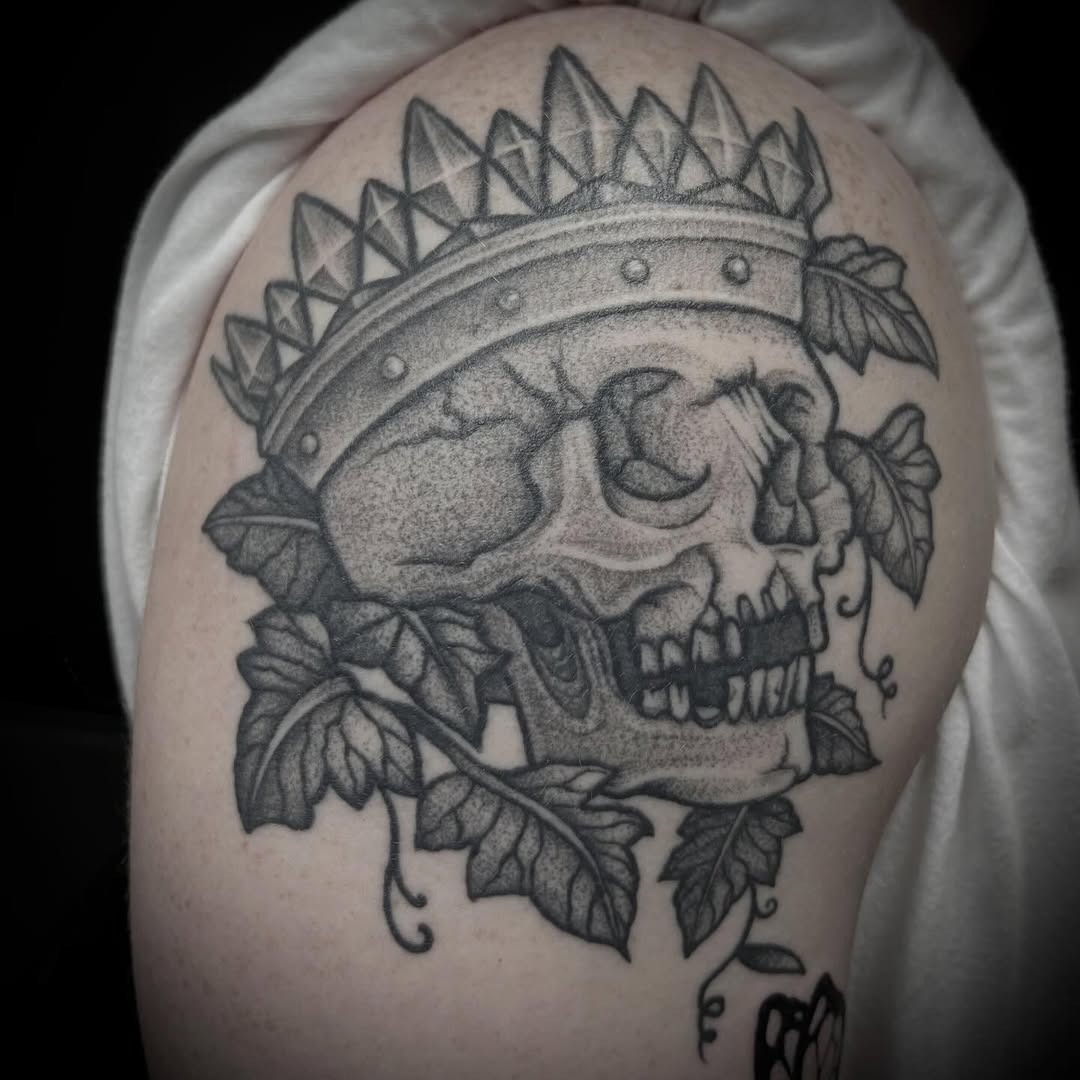 Tattoo by @velesara_tattoo — black_and_grey, dotwork