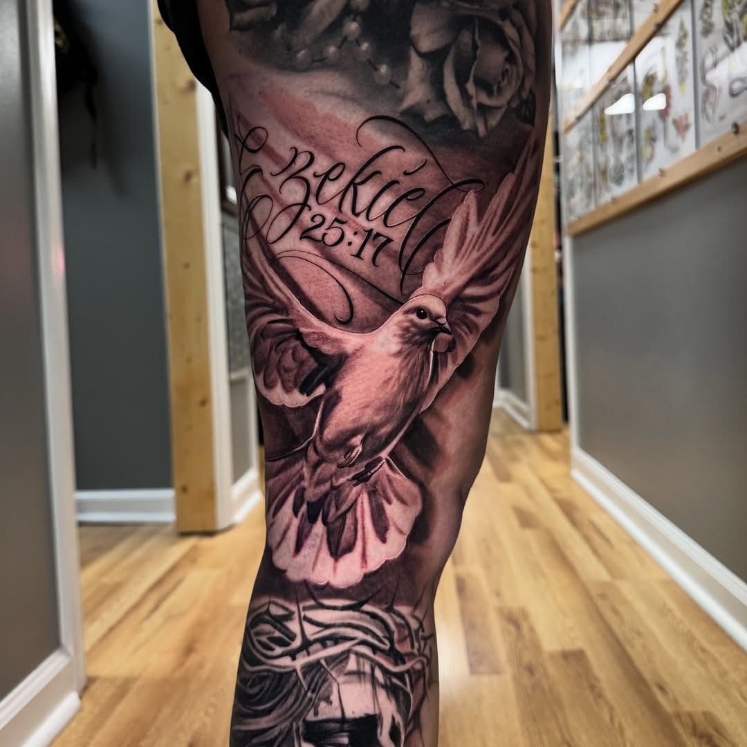 Tattoo by @jakethetattooer — realism, lettering_script