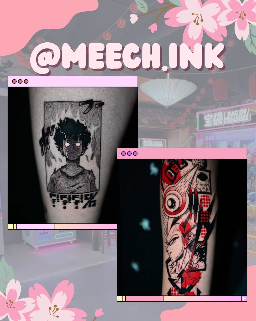 Tattoo by @meech.ink — anime, black_and_grey