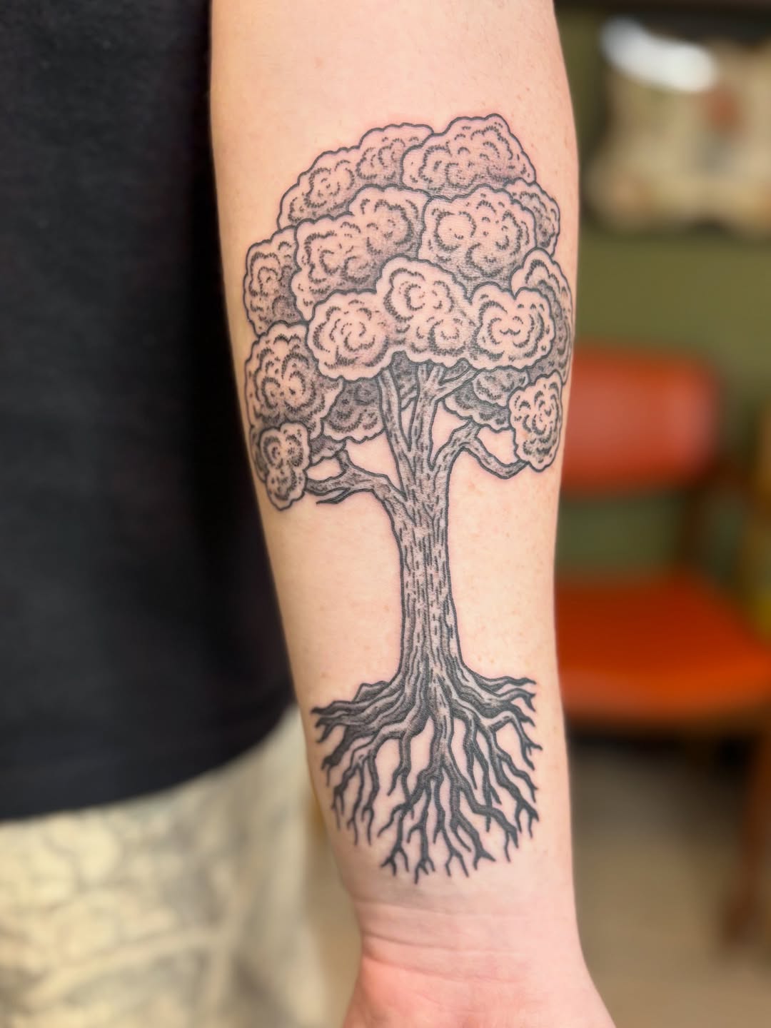 Tattoo by @raemarieshaktiii — dotwork, black_and_grey