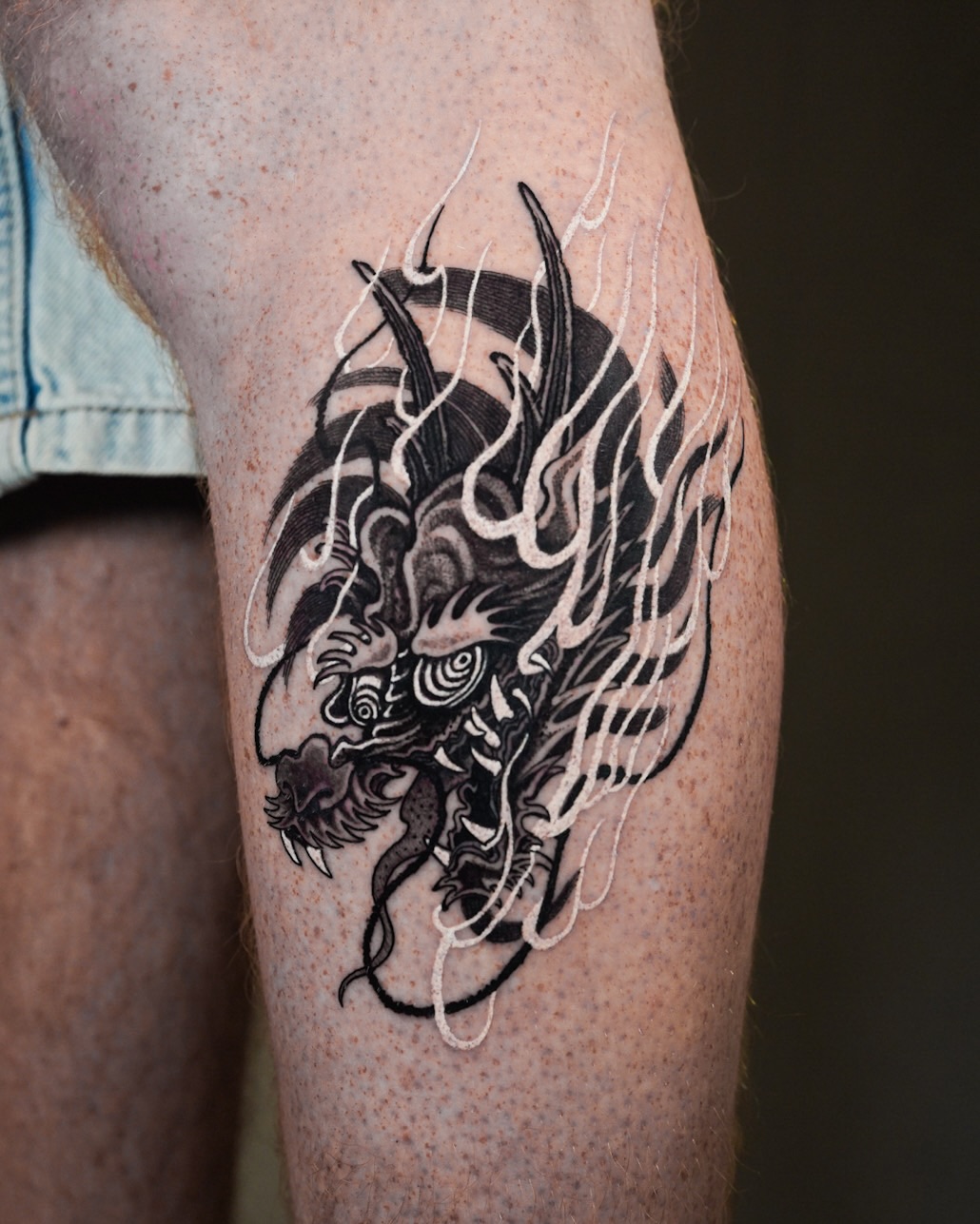 Tattoo by @swanissober — japanese_irezumi, black_and_grey