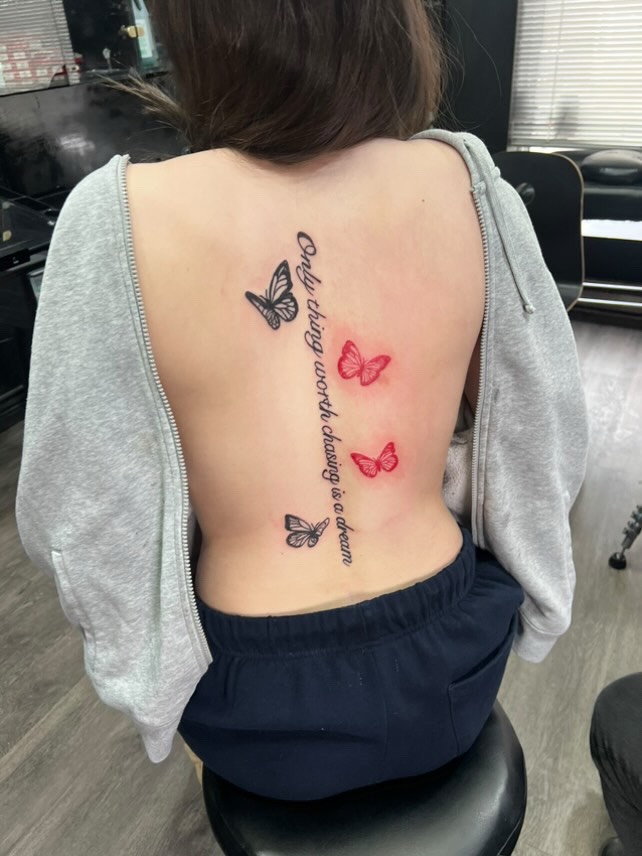 Tattoo by @allthings_comix โ lettering_script, fine_line
