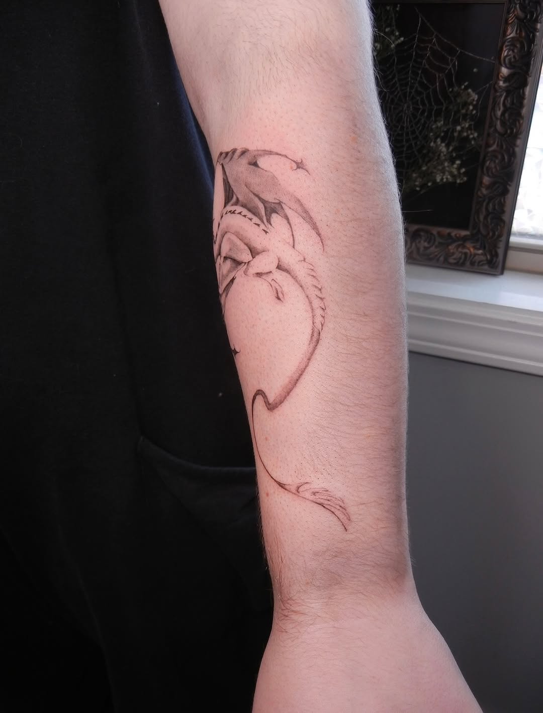 Tattoo by @black.swan.tattoos — fine_line, black_and_grey