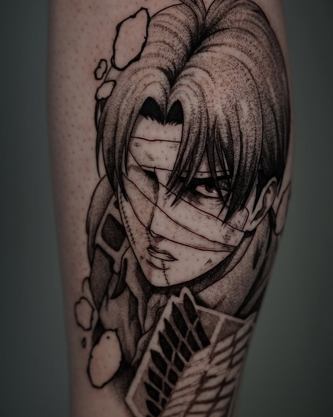 Tattoo by @doomedtattoo — anime, dotwork
