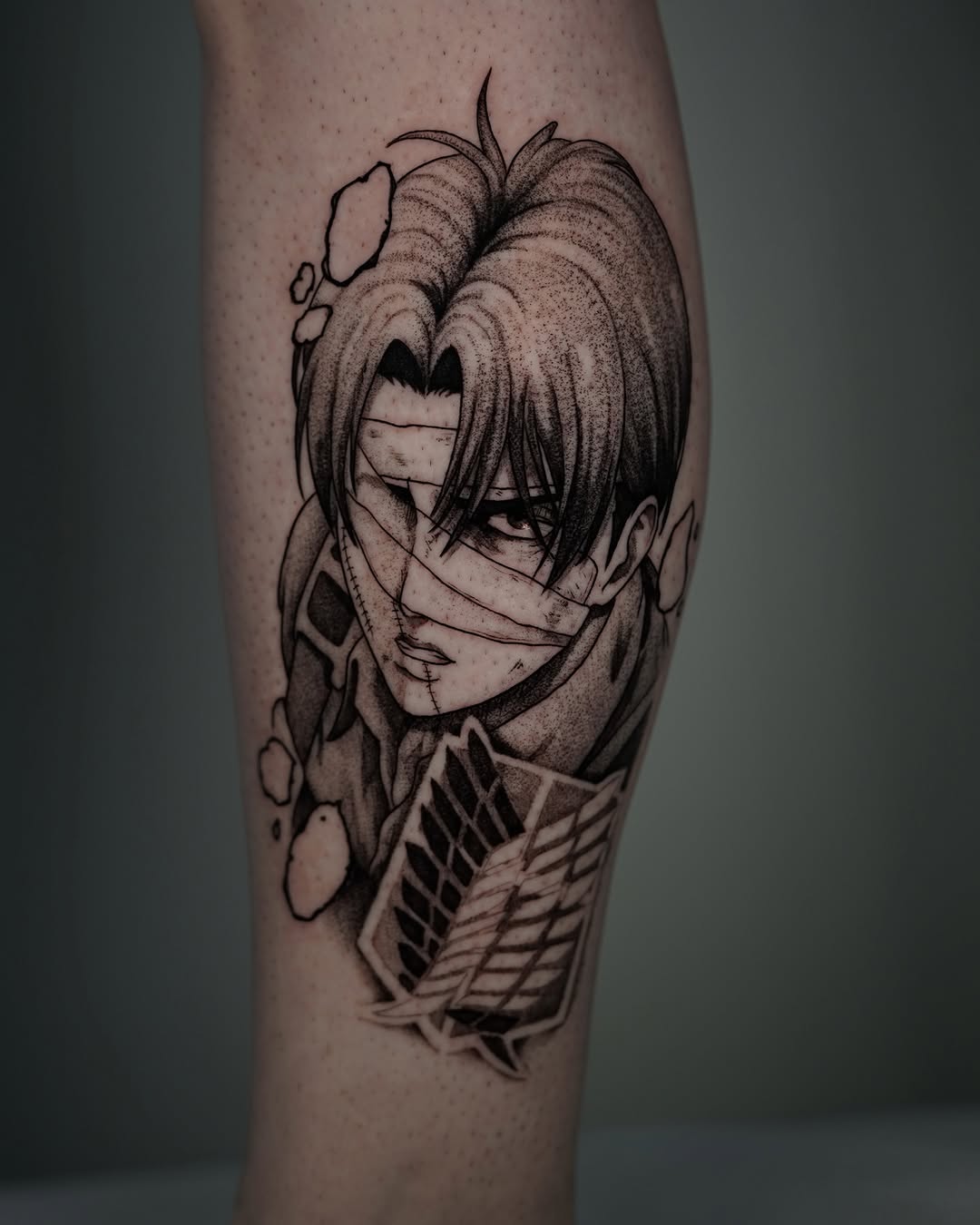 Tattoo by @doomedtattoo — anime, black_and_grey