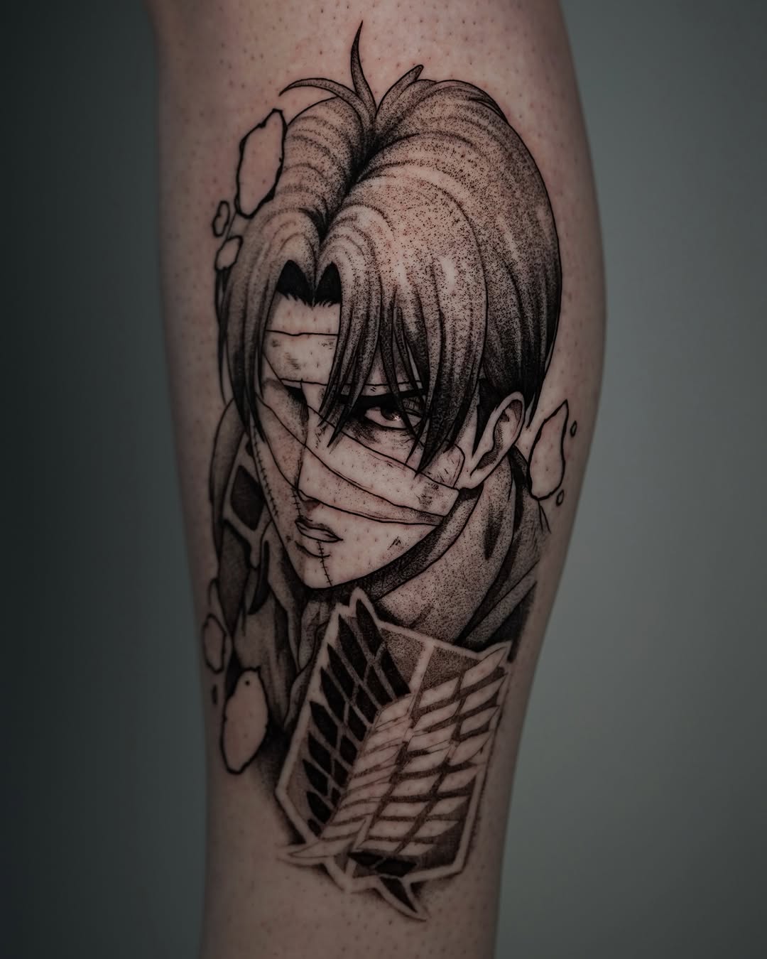 Tattoo by @doomedtattoo — anime, dotwork