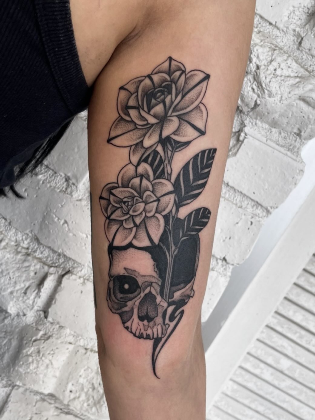 Tattoo by @meganlee.tattoo — black_and_grey, dark_realism