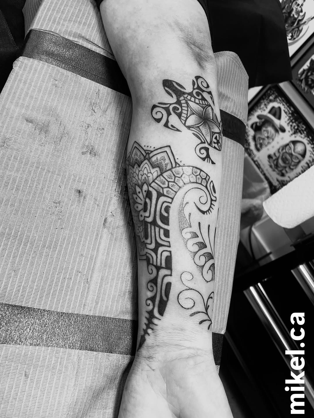 Tattoo by @mikel_tattoosangha — geometric, illustrative