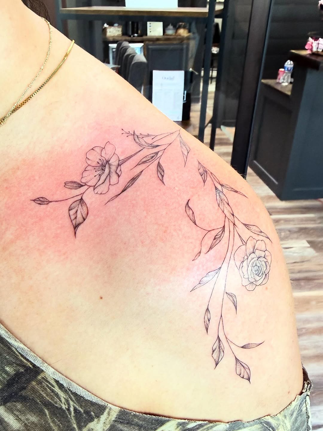 Tattoo by @makeup2.o_ — fine_line, black_and_grey