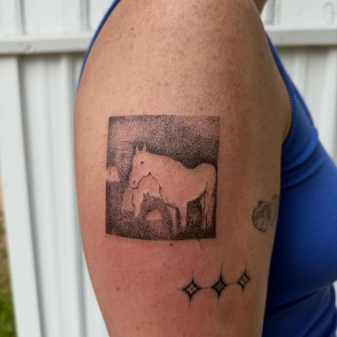 Tattoo by @springgreenes — dotwork, black_and_grey