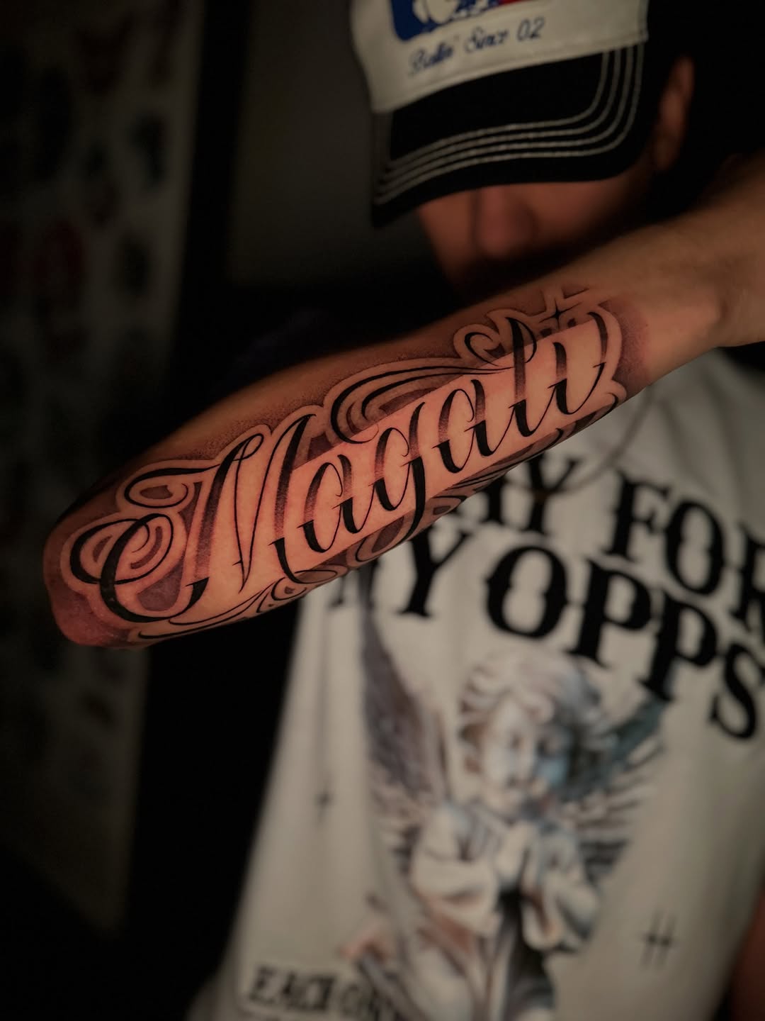 Tattoo by @godspeed.marsh — lettering_script, chicano