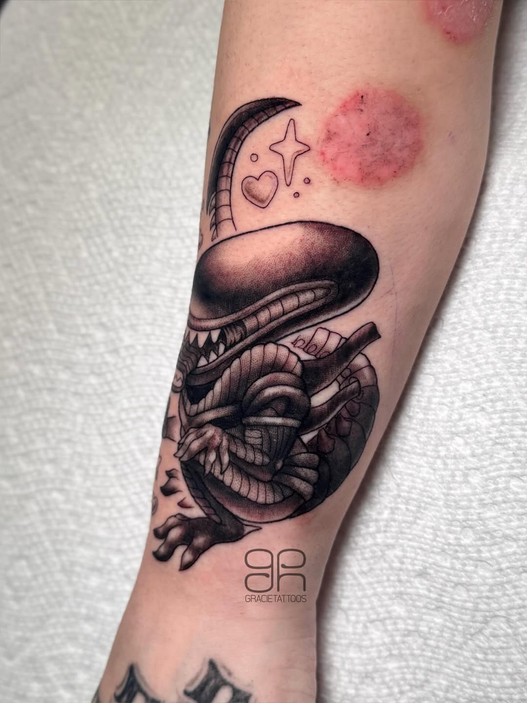 Tattoo by @gracietattoos — new_school, black_and_grey