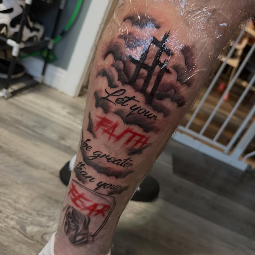 Tattoo by @tattsbybris — black_and_grey, lettering_script