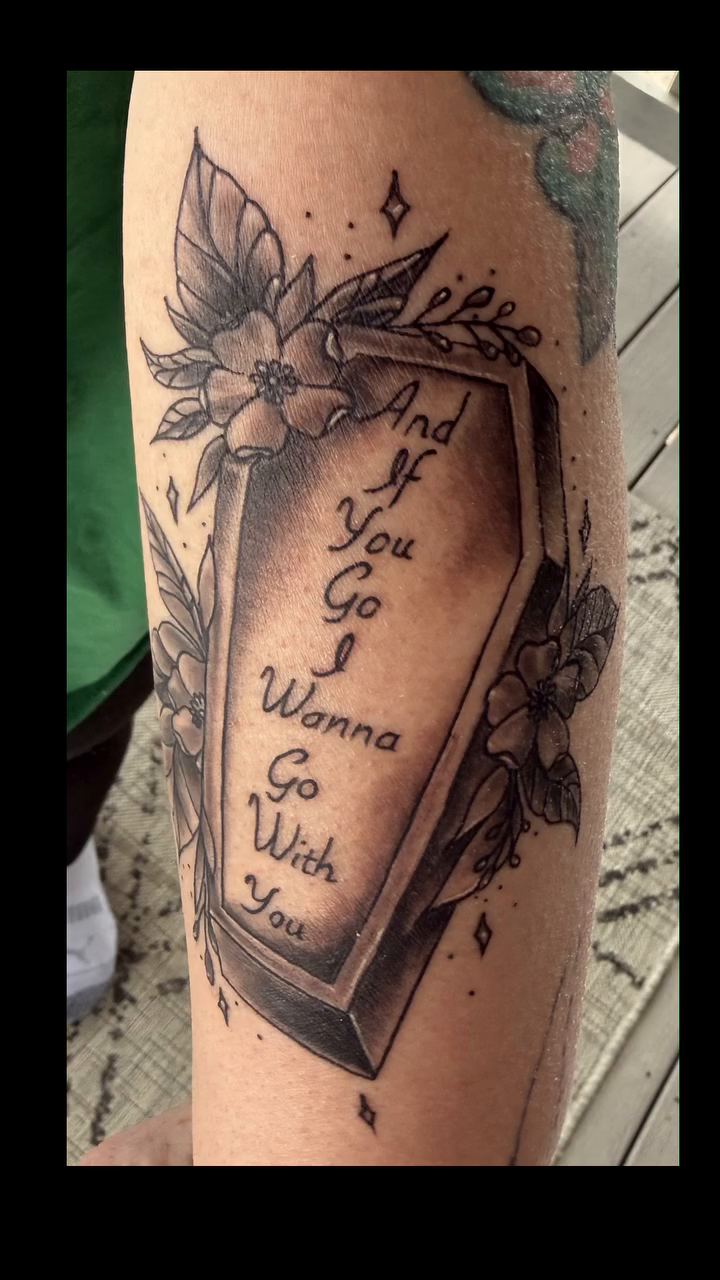 Tattoo by @heatherstevenstattoo — illustrative, lettering_script