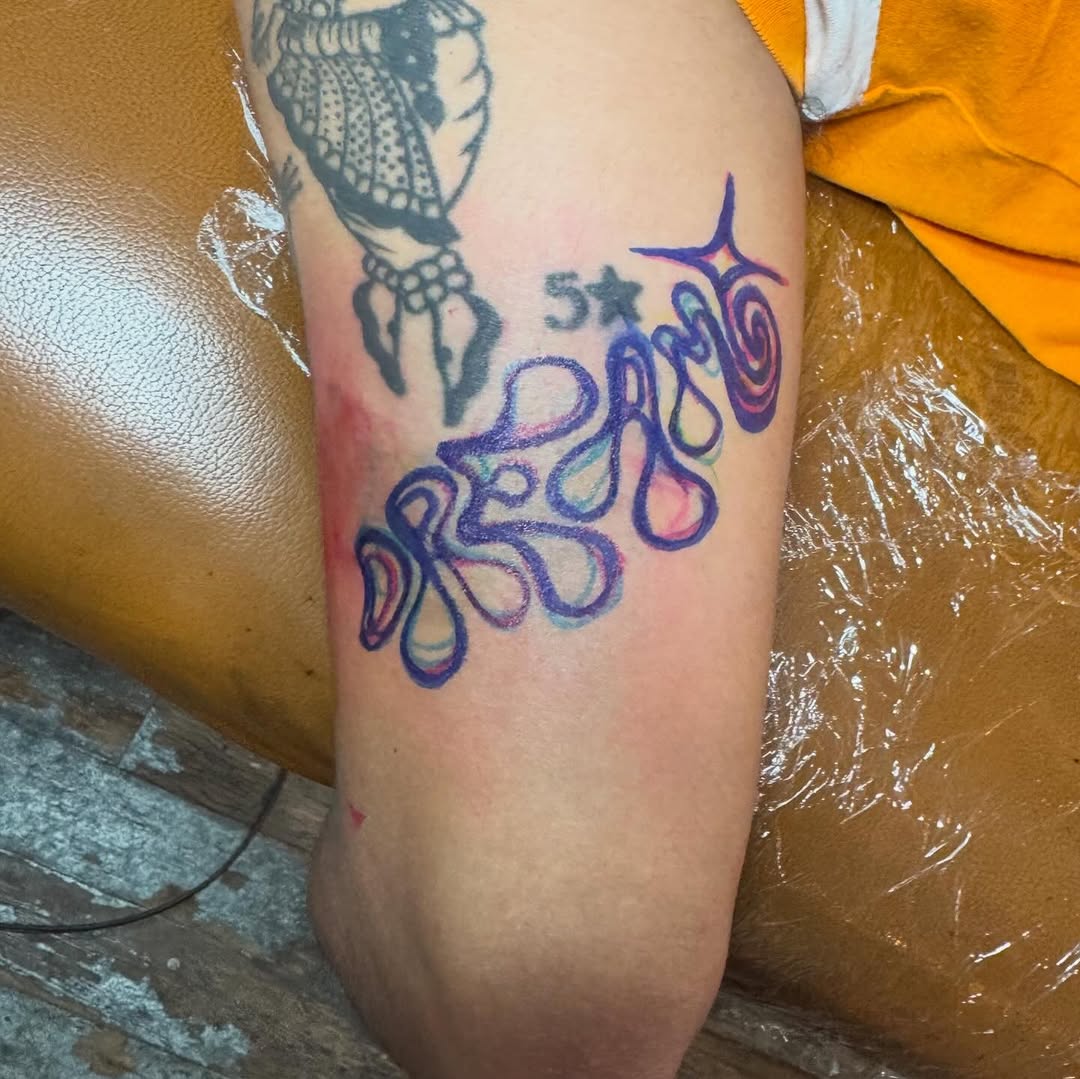 Tattoo by @mr.smiley___ — illustrative, lettering_script