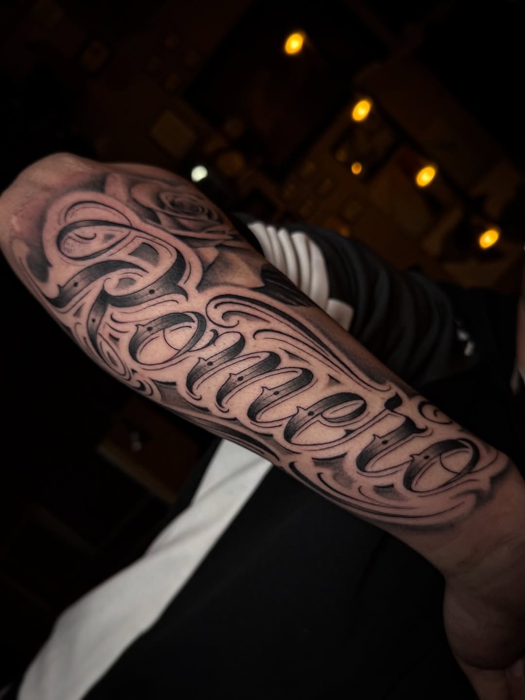 Tattoo by @jevonglascotattoos — lettering_script, black_and_grey
