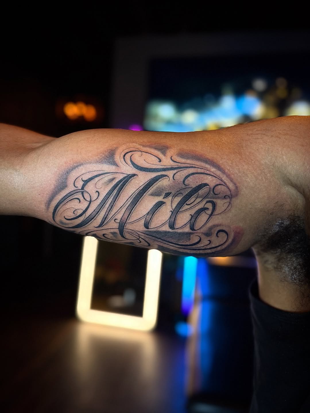 Tattoo by @jevonglascotattoos — lettering_script, black_and_grey