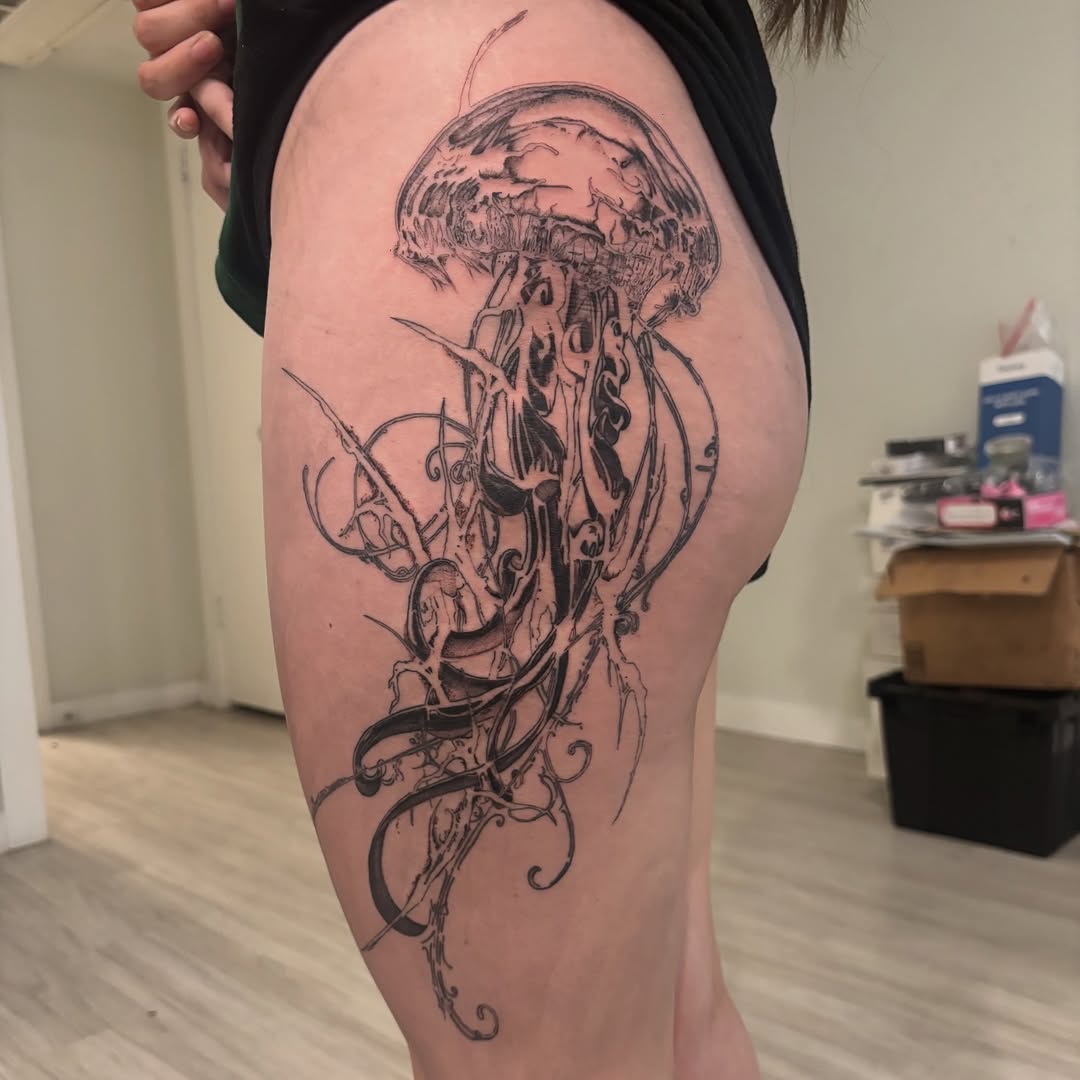 Tattoo by @miffythereaper — blackwork