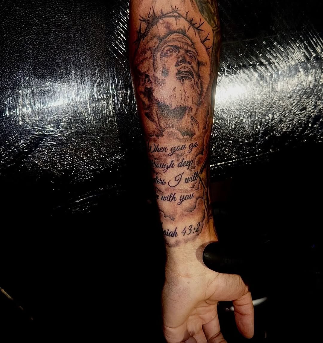 Tattoo by @sosa_tattz — realism, lettering_script