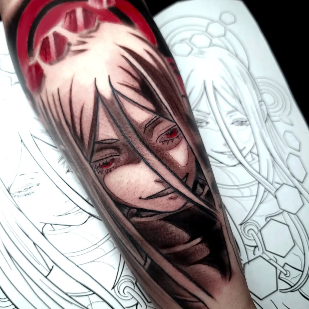 Tattoo by @m.truthtattoos — anime, black_and_grey